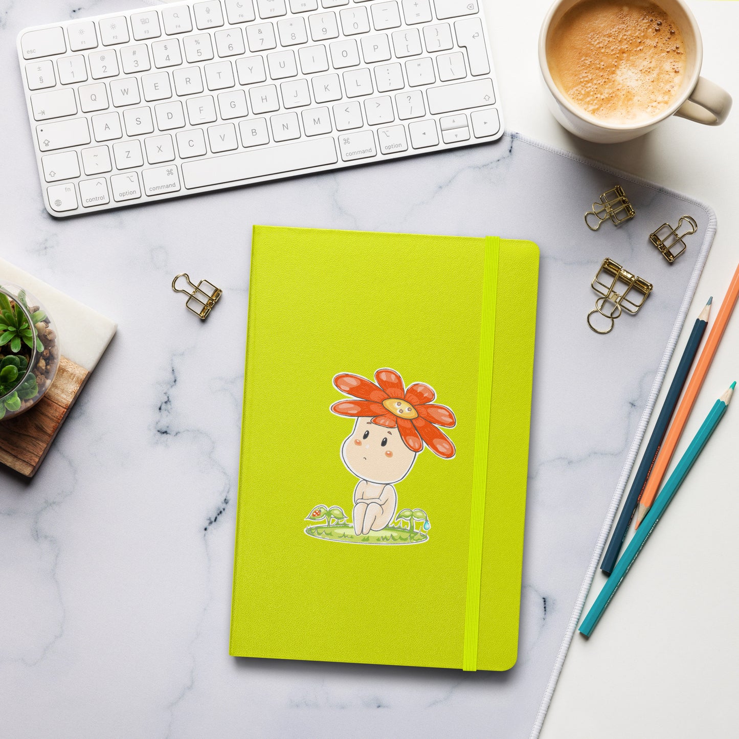 Red Daisy Hanako - Hardcover Bound Notebook