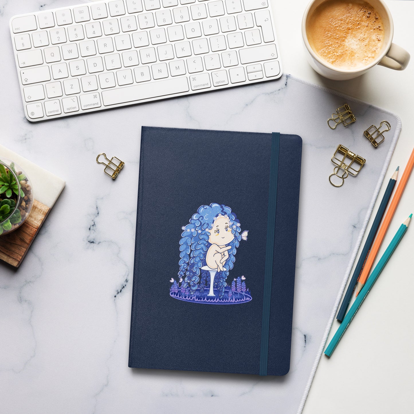 Blue Lavender Hanako - Hardcover Bound Notebook
