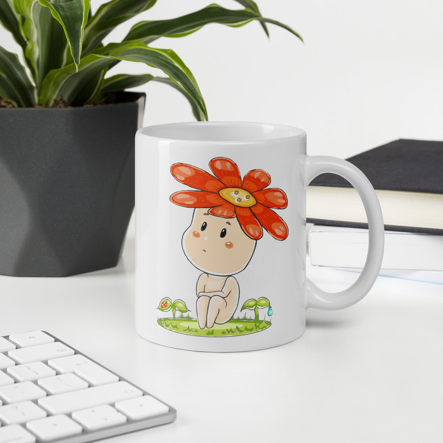 Red Daisy Hanako - White Glossy Mug