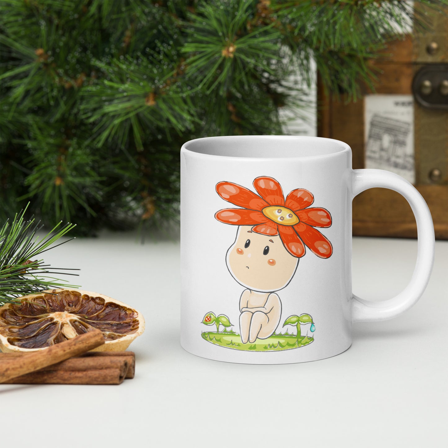 Red Daisy Hanako - White Glossy Mug